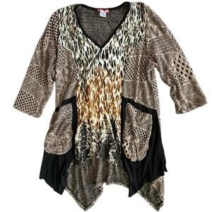Simply Aster Mixed Animal Print Mesh Patchwork Cardigan Top M Boho Chic